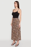 Womens Jaguar Leopard Print High Waisted Skirt, Brown,