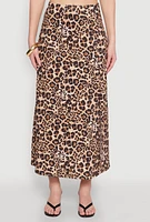 Womens Jaguar Leopard Print High Waisted Skirt, Brown, Size L