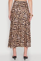 Womens Jaguar Leopard Print High Waisted Skirt, Brown,