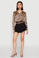 Womens Crepe Knit Tiered Skort, Black, Size M