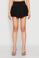 Womens Crepe Knit Tiered Skort, Black, Size M