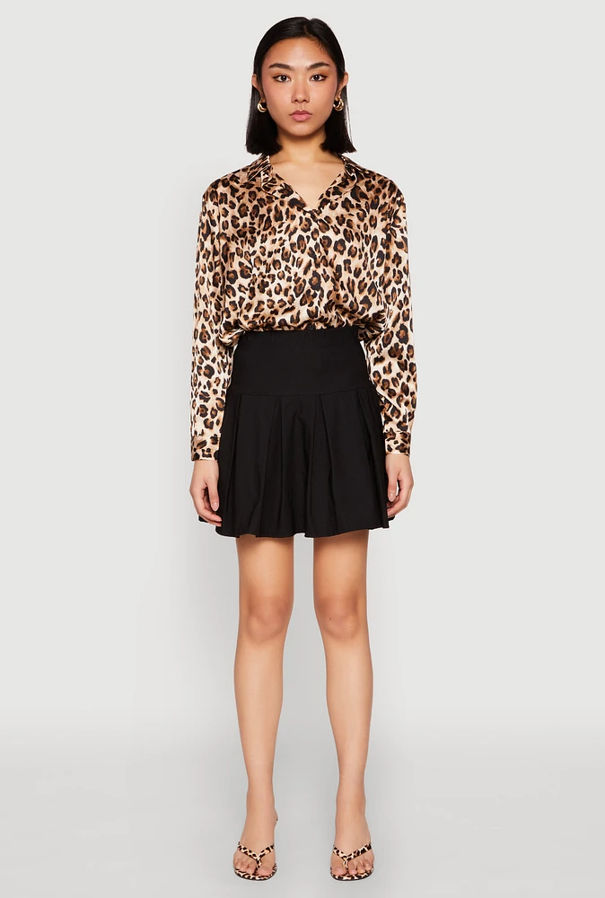 Womens High Waisted Mini Pleated Skirt,