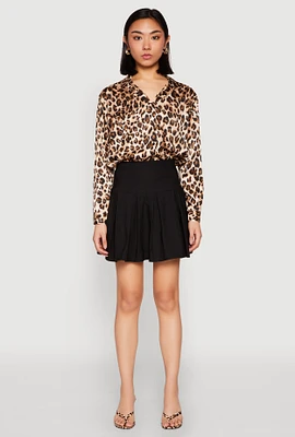 Womens High Waisted Mini Pleated Skirt,