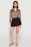 Womens Solid Mini Pleated Skirt, Black, Size L