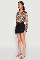 Womens Solid Mini Pleated Skirt, Black, Size L