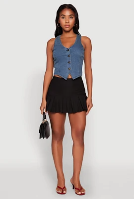 Womens Mini Pleated Skirt, Black, Size L