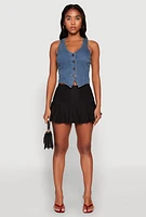 Womens Mini Pleated Skirt, Black, Size M
