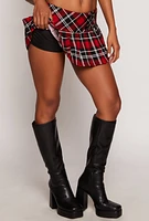 Womens Plaid Double Buckle Pleated Skort, Red, Size L