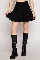 Womens Pull On High Waisted Skater Skirt, Black,