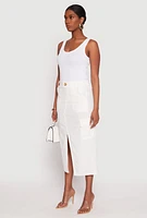 Womens Linen Cargo Midi Skirt, White, Size S