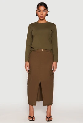 Womens Linen Cargo Midi Skirt, Green, Size L