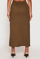 Womens Linen Cargo Midi Skirt, Green, Size S
