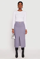 Womens Linen Cargo Midi Skirt,