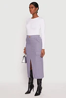 Womens Linen Cargo Midi Skirt,