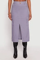 Womens Linen Cargo Midi Skirt,