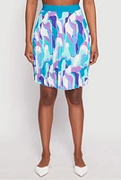 Womens Abstract Print Pleated Skirt, Multi, Size M