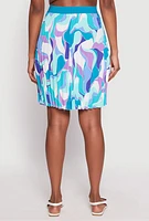 Womens Abstract Print Pleated Skirt, Multi, Size M