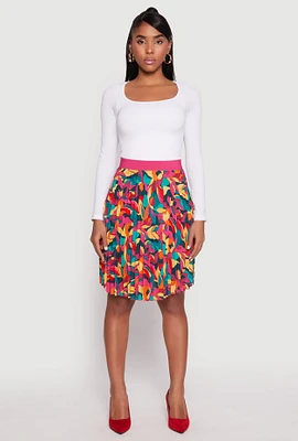 Womens Abstract Print Pleated Skirt, Multi, Size M