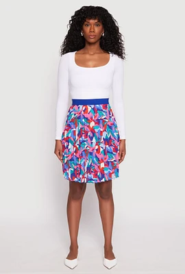 Womens Abstract Print Pleated Skirt, Multi,