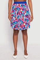 Womens Abstract Print Pleated Skirt, Multi,