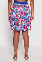 Womens Abstract Print Pleated Skirt, Multi,