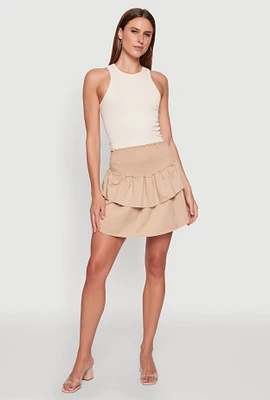 Womens Chic Smocked High Waisted Tiered Skirt,