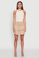 Womens Chic Smocked High Waisted Tiered Skirt,