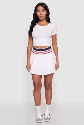 Womens Trendy High Waist Contrast Trim Pleated Mini Skirt, White, Size L