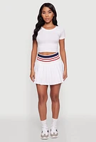 Womens Trendy High Waist Contrast Trim Pleated Mini Skirt, White, Size L