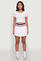 Womens Trendy High Waist Contrast Trim Pleated Mini Skirt, White, Size L