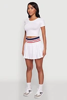 Womens Trendy High Waist Contrast Trim Pleated Mini Skirt, White, Size L
