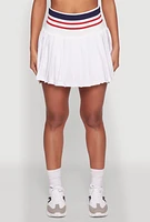 Womens Trendy High Waist Contrast Trim Pleated Mini Skirt, White, Size L