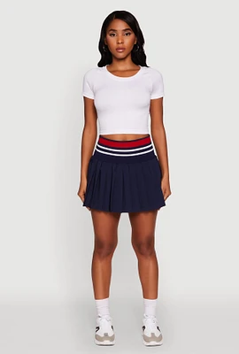 Womens Trendy High Waist Contrast Trim Pleated Mini Skirt,