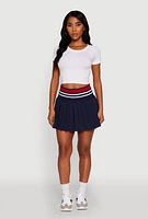 Womens Trendy High Waist Contrast Trim Pleated Mini Skirt,