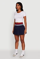 Womens Trendy High Waist Contrast Trim Pleated Mini Skirt,