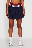 Womens Trendy High Waist Contrast Trim Pleated Mini Skirt,