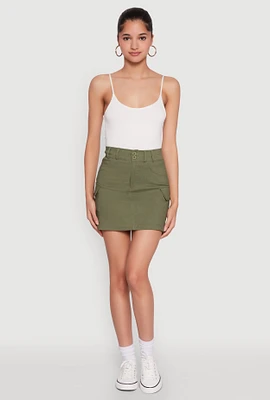 Womens High Waisted Cargo Skirt, Green, Size L