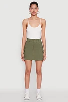 Womens High Waisted Cargo Skirt, Green, Size L