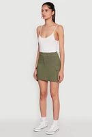 Womens High Waisted Cargo Skirt, Green, Size L