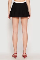Womens Contrast Waistband Drawstring Pleated Skirt,