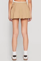 Womens Contrast Waistband Drawstring Pleated Skirt, Khaki, Size M
