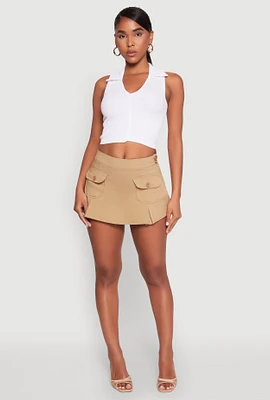 Womens Front Cargo Pocket Mini Skirt, Khaki, Size M