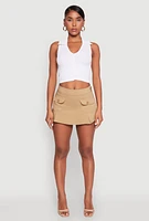 Womens Front Cargo Pocket Mini Skirt, Khaki, Size M