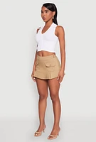 Womens Front Cargo Pocket Mini Skirt, Khaki, Size M