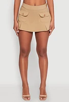 Womens Front Cargo Pocket Mini Skirt, Khaki, Size M