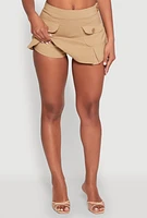 Womens Front Cargo Pocket Mini Skirt, Khaki, Size M