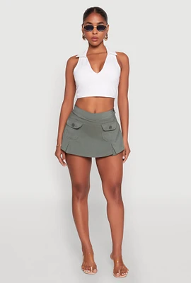 Womens Front Cargo Pocket Mini Skirt,