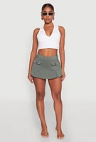 Womens Front Cargo Pocket Mini Skirt, Green, Size L