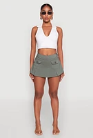Womens Front Cargo Pocket Mini Skirt, Green, Size L
