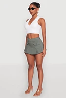 Womens Front Cargo Pocket Mini Skirt, Green, Size L